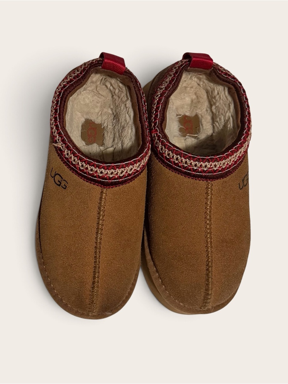 UGG Kids Chestnut Suede Slip-On Clog with Red Accent Collar - Picture 5 of 9
